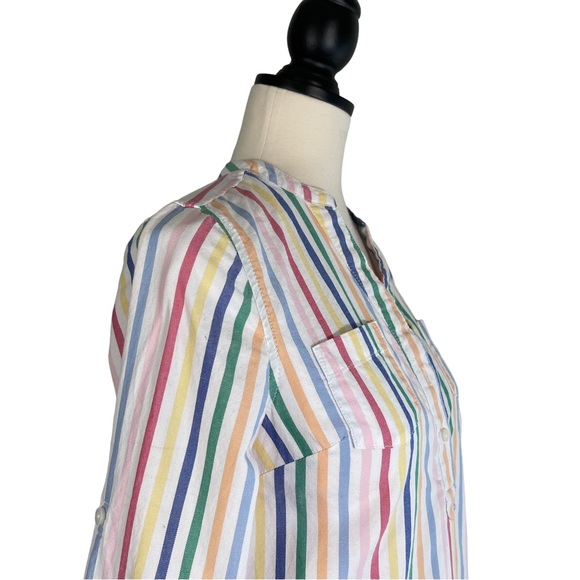 Tommy Hilfiger Striped Popover Top White Multicolor Long Sleeve, Size XS - Picture 6 of 10